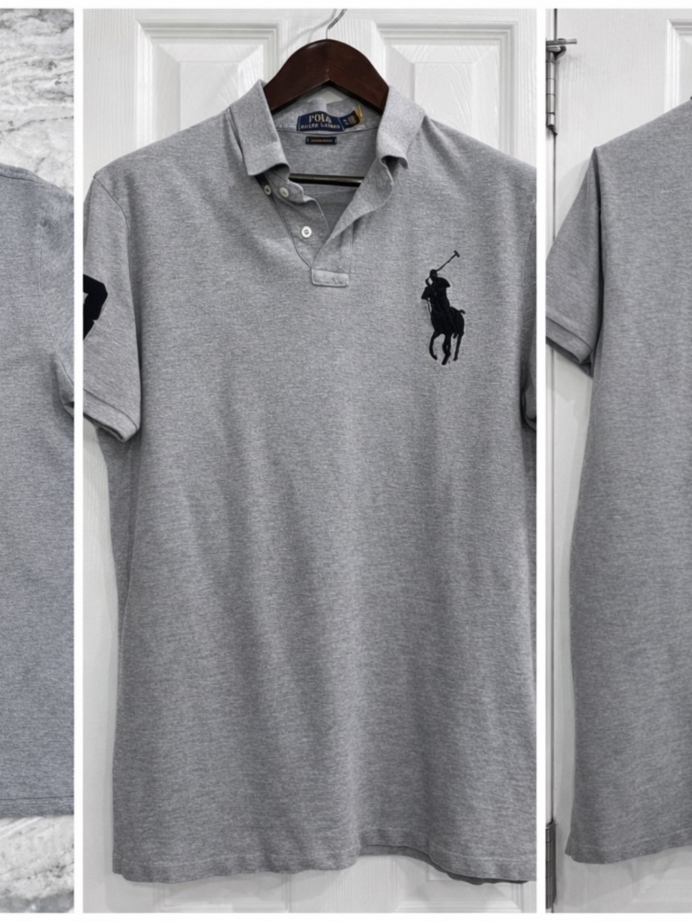 Polo Ralph Lauren XL Custom Slim Fit Gray Big Pony Polo Shirt #3 Sleeve Classic